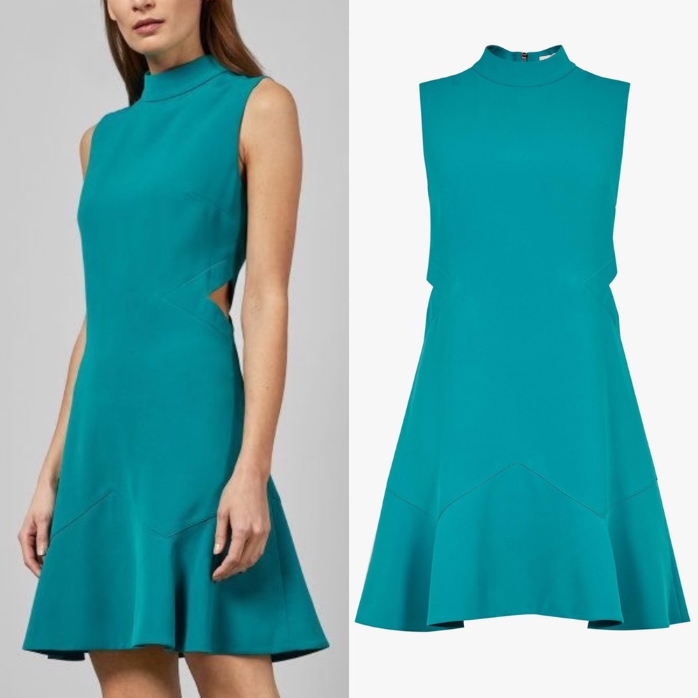 Ted Baker Teal Sleeveless High-Neck Mini Dress
